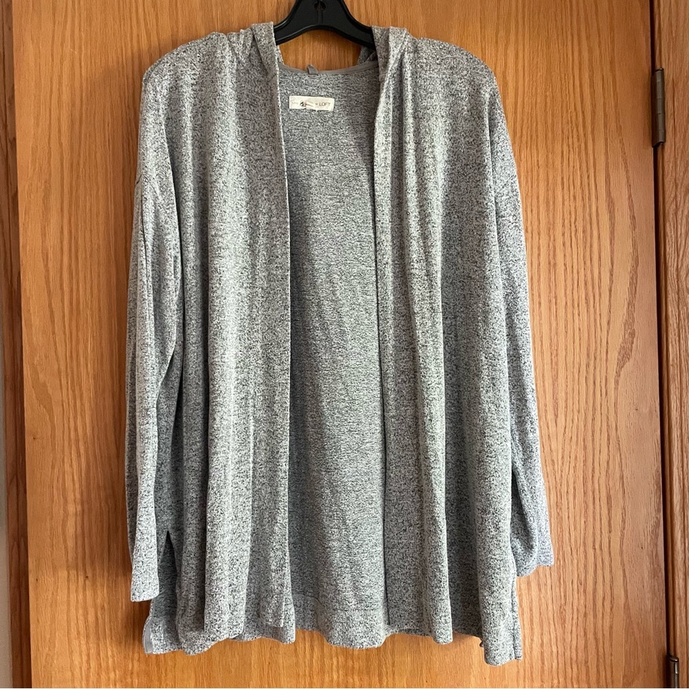 Lou & Grey for LOFT Hooded Open grey soft Cardigan Size Medium